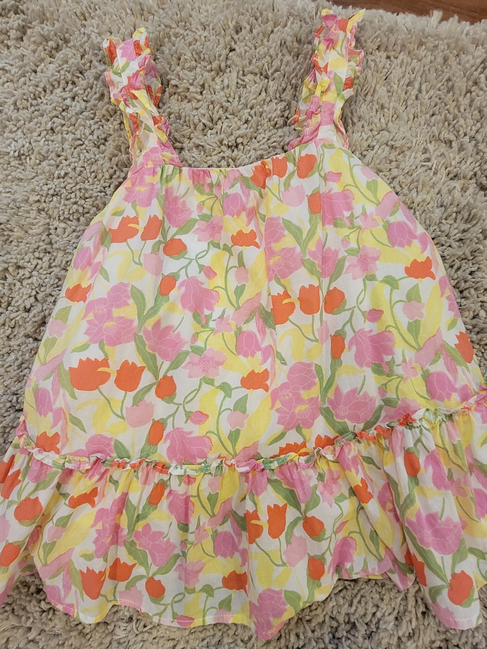 Floral Ruffle Top in Pink, Orange & Yellow